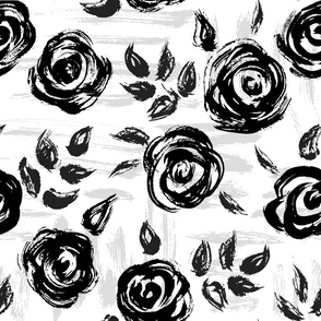 BIG Brushstroke Roses Black on White