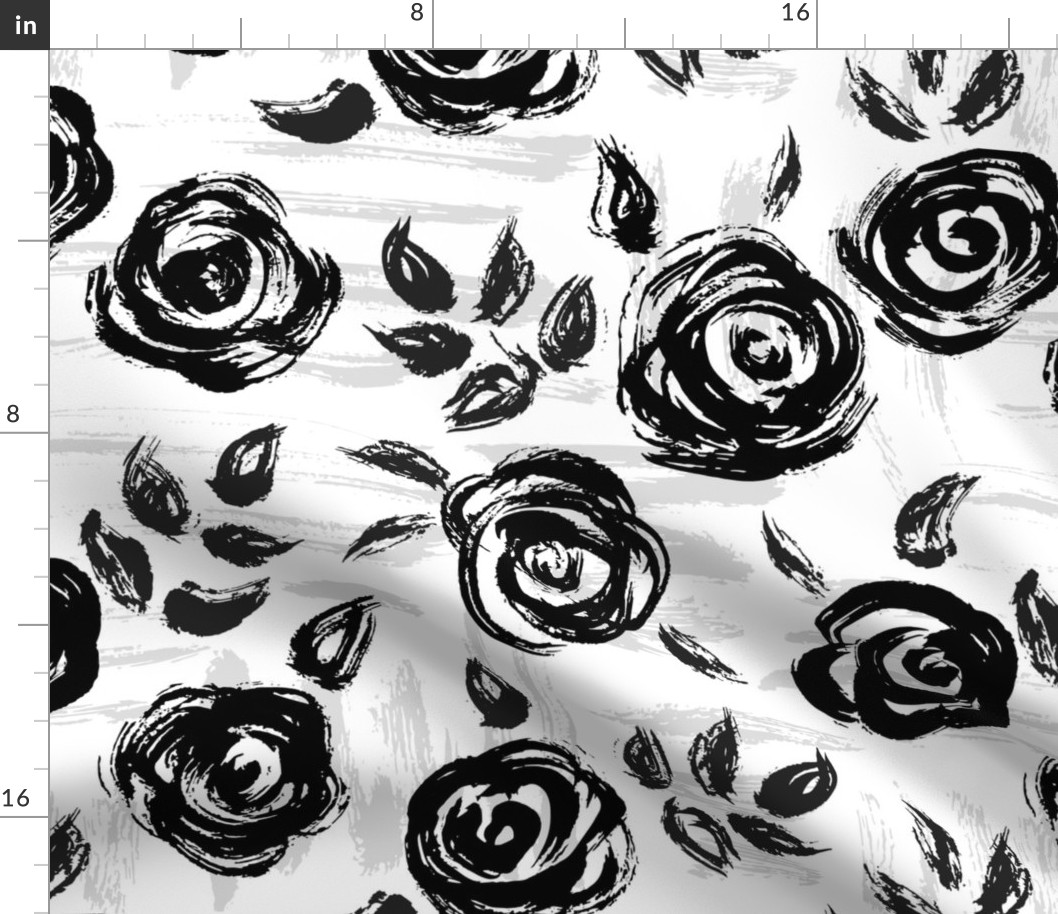 BIG Brushstroke Roses Black on White