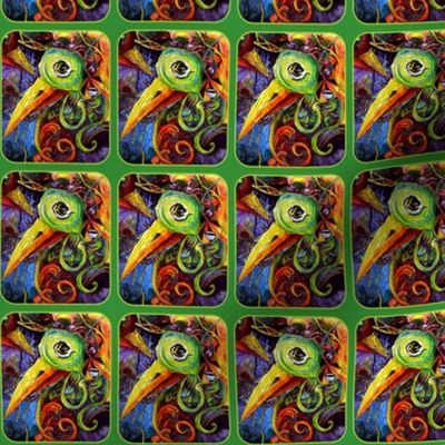  Exotic Expressionist Toucan  Painting in Orange - Yellow - Purple - Green - Basic Layout with 4 inch wide fabric  motif and 6 inch wide wallpaper motif