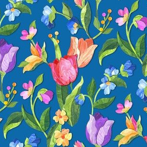 Tulips and Wildflowers Cut Marbled Paper