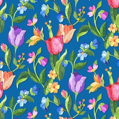 Tulips and Wildflowers Cut Marbled Paper