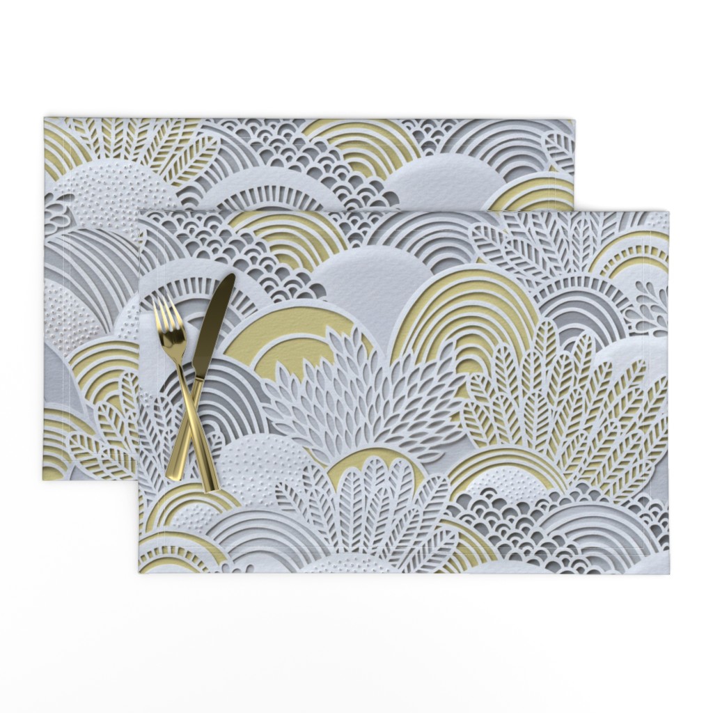 Paper Garden Large- Floral Faux Texture- Paper Cut Napkins- Yellow and Gray Home Decor- Jumbo Scale Botanical Wallpaper