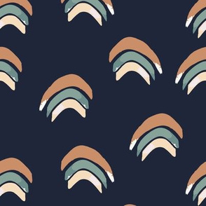 Earth tone rainbows in dark blue sky // Gender neutral rainbow baby