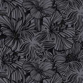 small lilies in dark mood on linen