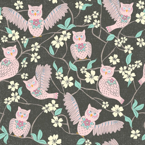 Pink Owl Chintz Cutouts, large
