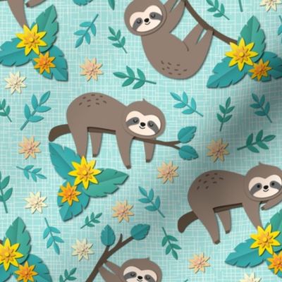 sloth papercut small teal