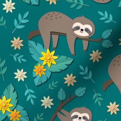 sloth papercut big green