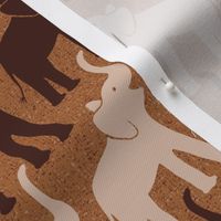 Earth toned happy elephants - medium scale on saddle colored textured background