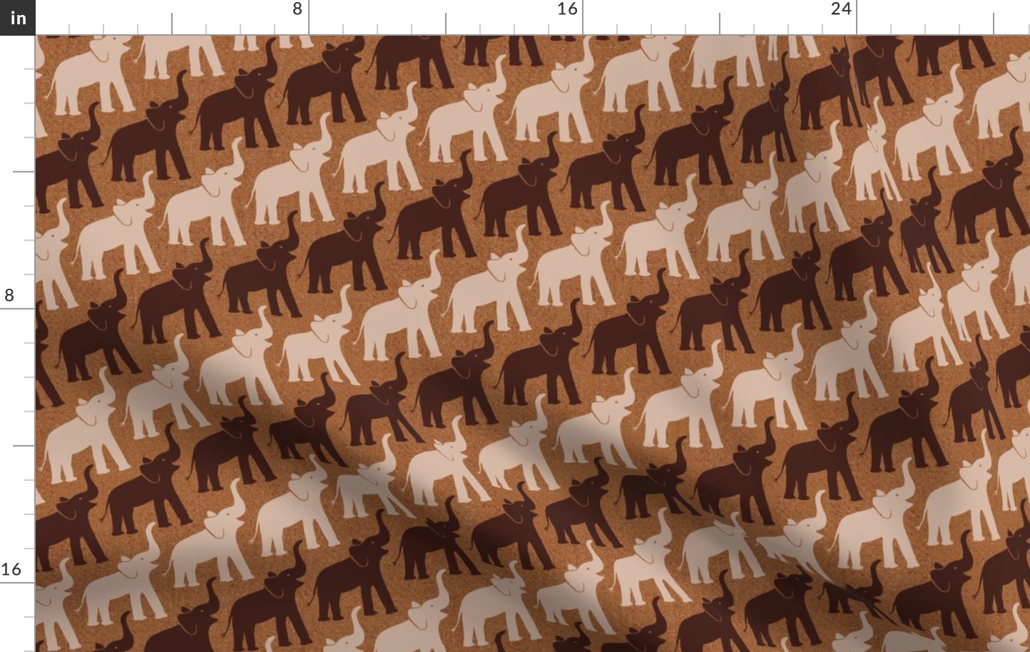 Earth toned happy elephants - medium scale on saddle colored textured background