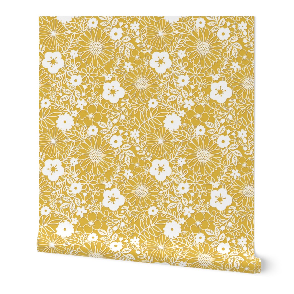 Papercut Floral in Mustard - small scale