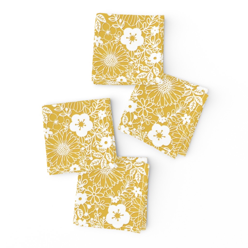Papercut Floral in Mustard - small scale