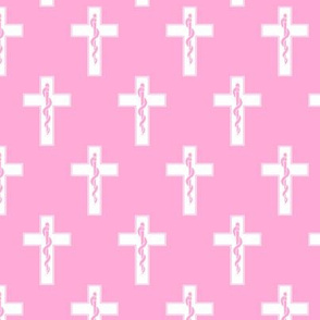 Rod of Asclepius & Cross in Pink