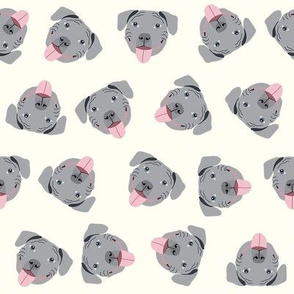 grey pitbull faces fabric - dog fabric, dog breed fabrics - cream