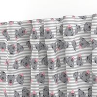 grey pitbull faces fabric - dog fabric, dog breed fabrics - grey stripes