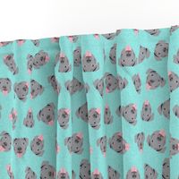 grey pitbull faces fabric - dog fabric, dog breed fabrics - turquoise