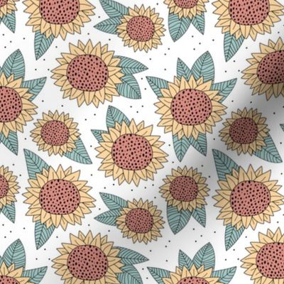 Sunflower fields boho flower garden summer yellow sage green stone red