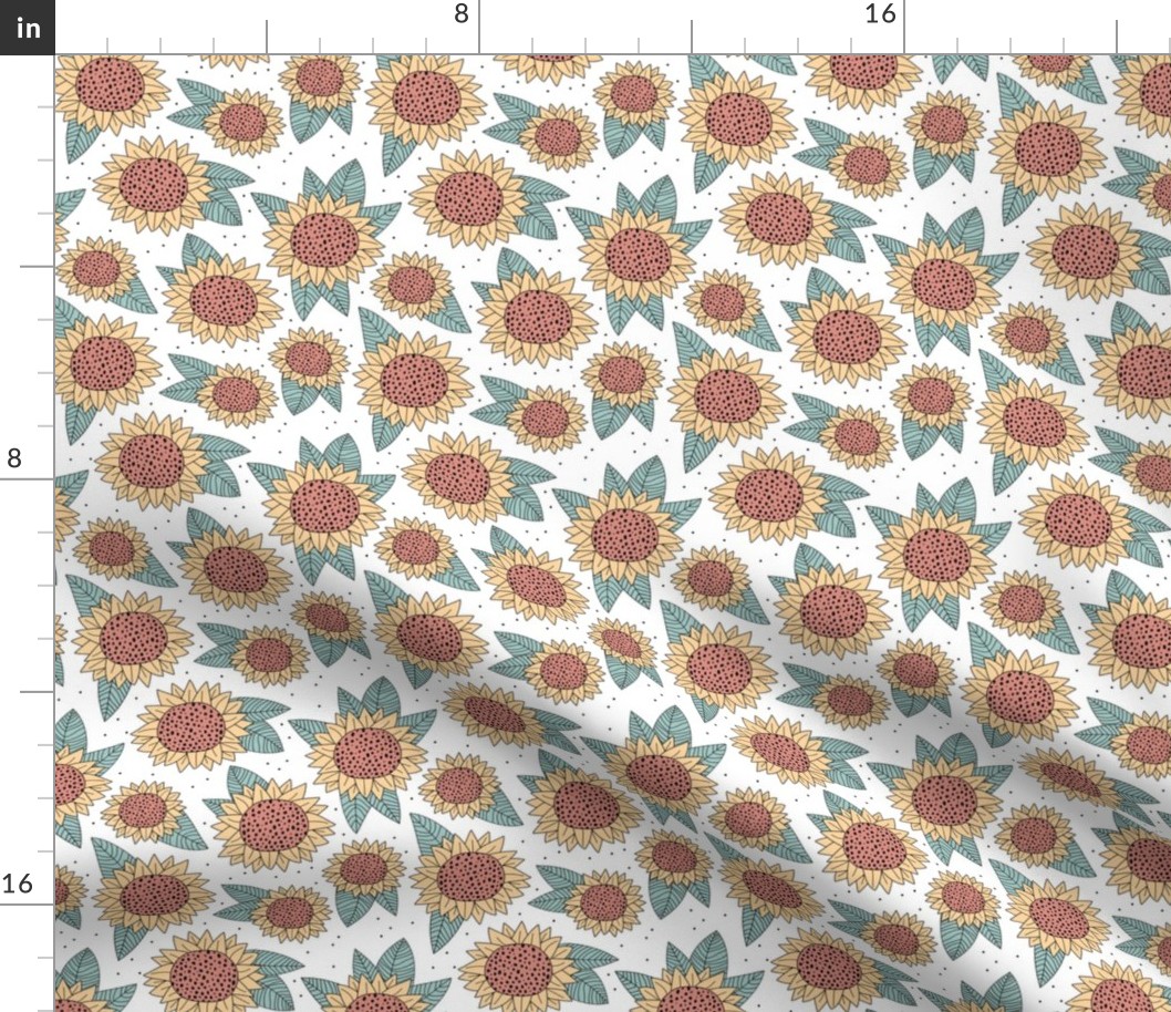 Sunflower fields boho flower garden summer yellow sage green stone red