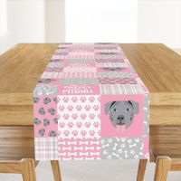 grey pitbull cheater quilt fabric - dog quilt, pit bull quilt fabric - pink and grey