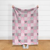 grey pitbull cheater quilt fabric - dog quilt, pit bull quilt fabric - pink and grey