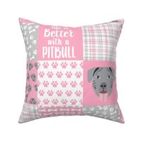 grey pitbull cheater quilt fabric - dog quilt, pit bull quilt fabric - pink and grey