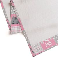 grey pitbull cheater quilt fabric - dog quilt, pit bull quilt fabric - pink and grey