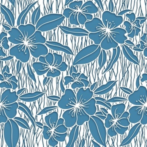 Paper Cutting Floral Teal Blue White