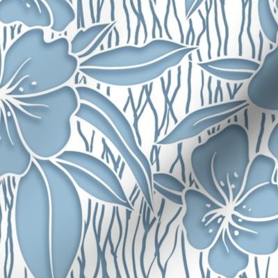 Paper Cutting Floral Light Blue White