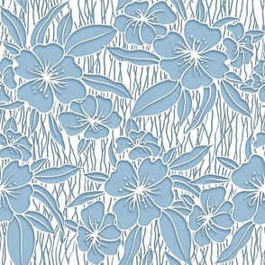 Paper Cutting Floral Light Blue White