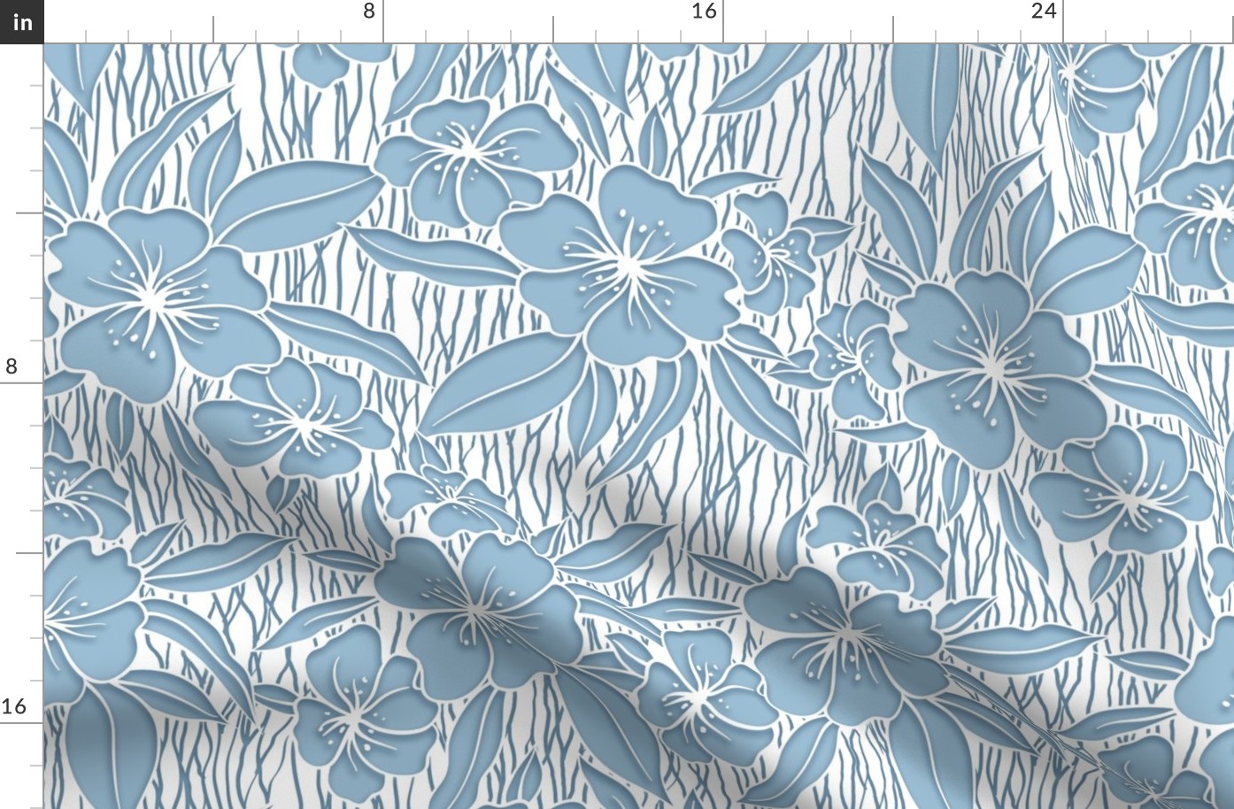 Paper Cutting Floral Light Blue White