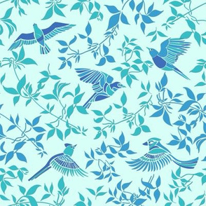 Whimsical blue birds