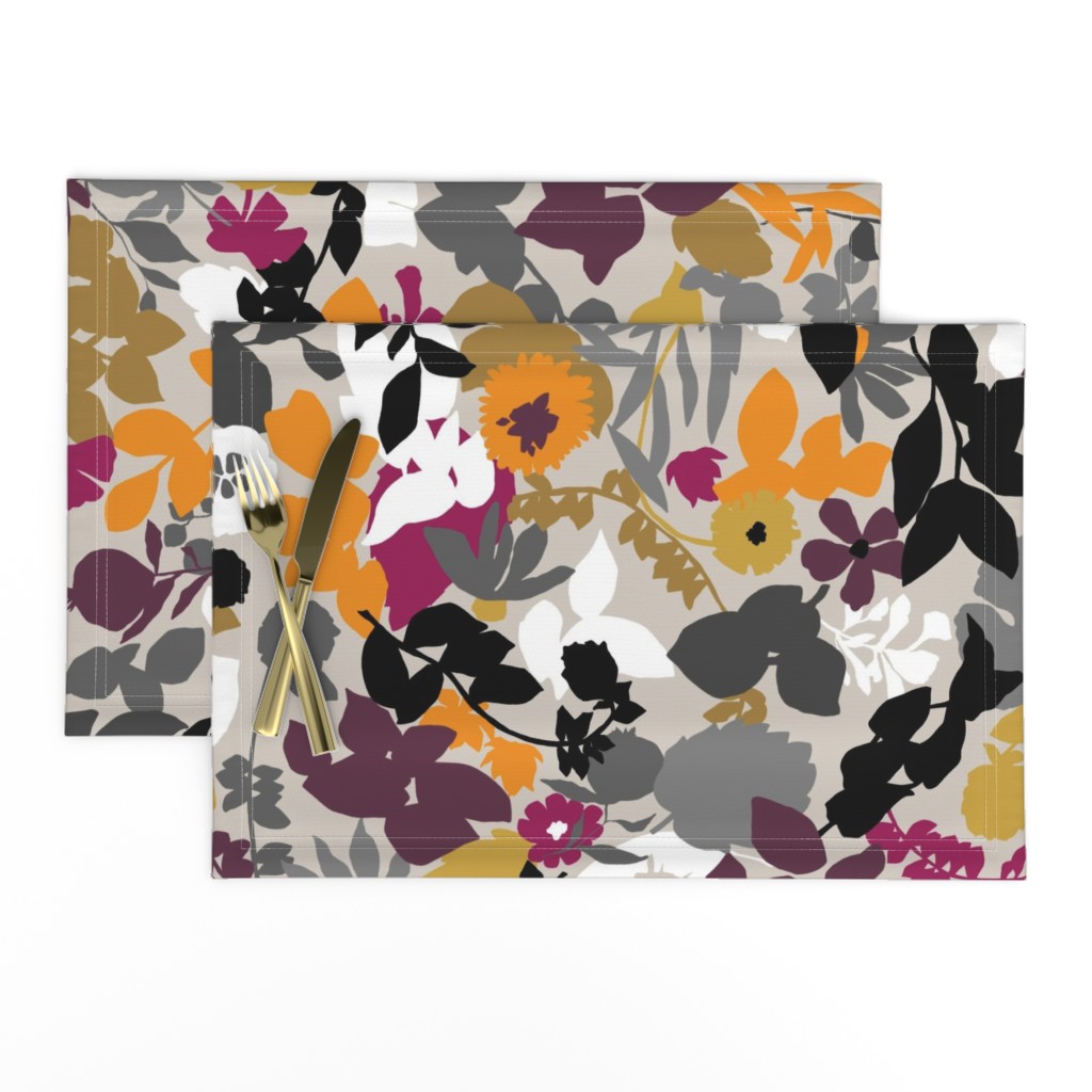 foliage grey burgundy mustard orange black white