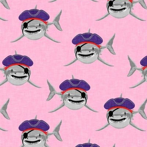 Pirate Sharks - pink - summer nautical - LAD20