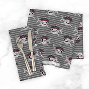Pirate Sharks - grey stripes - summer nautical - LAD20