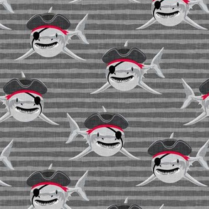 Pirate Sharks - grey stripes - summer nautical - LAD20