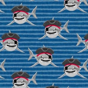 Pirate Sharks - blue stripes - summer nautical - LAD20