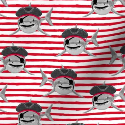 Pirate Sharks - red stripes - summer nautical - LAD20