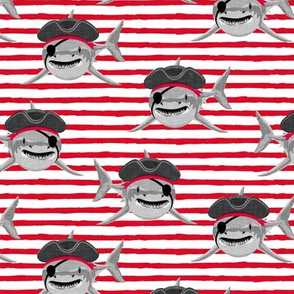 Pirate Sharks - red stripes - summer nautical - LAD20