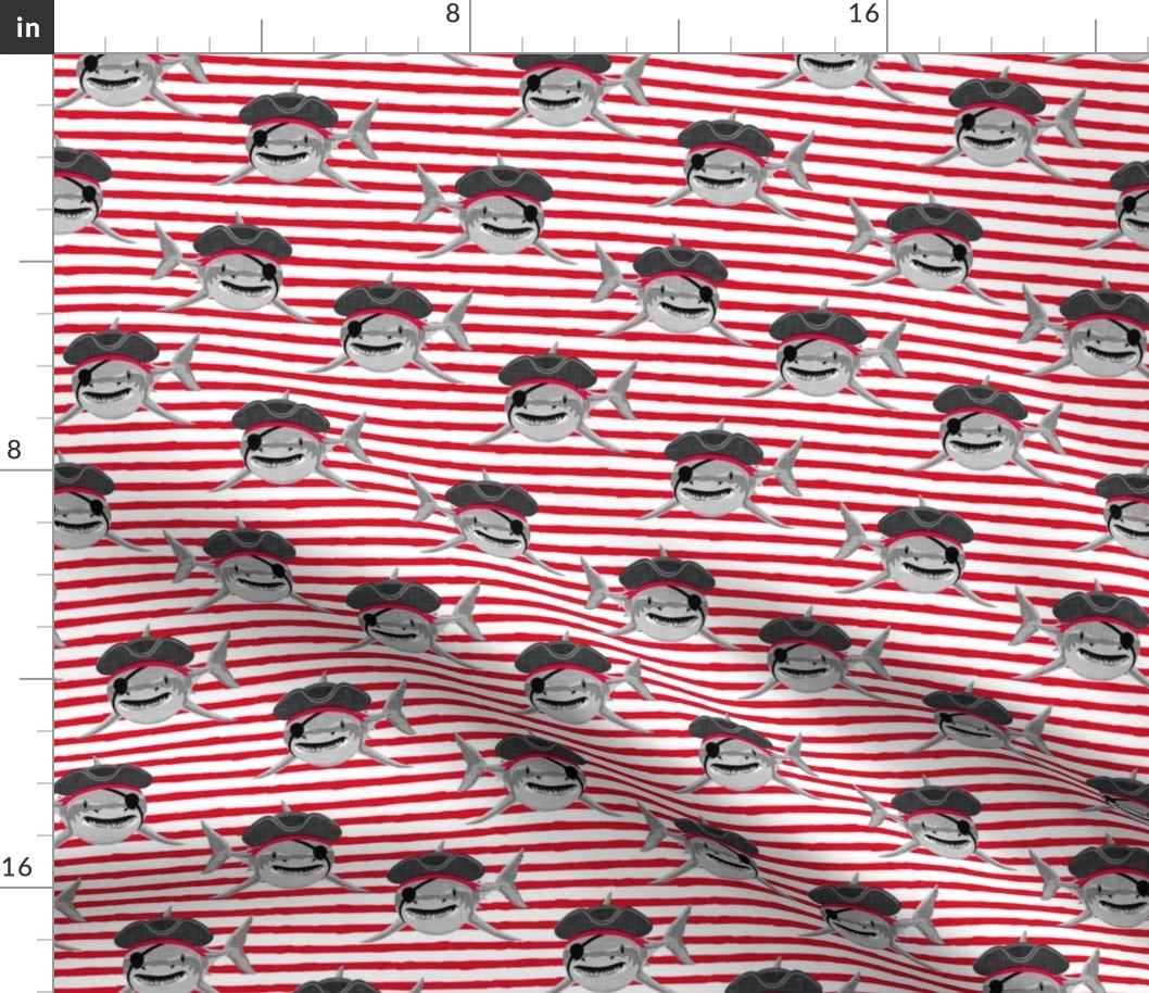 Pirate Sharks - red stripes - summer nautical - LAD20