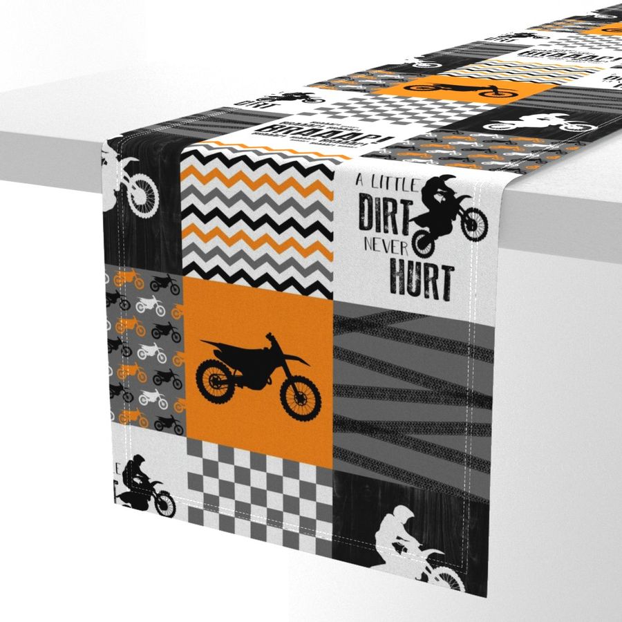 6.25 inch Motocross//A little Dirt Never Hurt//Orange - Wholecloth Cheater Quilt