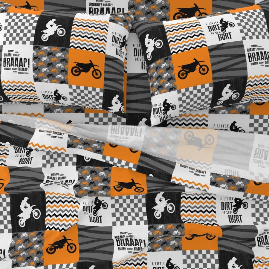 6.25 inch Motocross//A little Dirt Never Hurt//Orange - Wholecloth Cheater Quilt