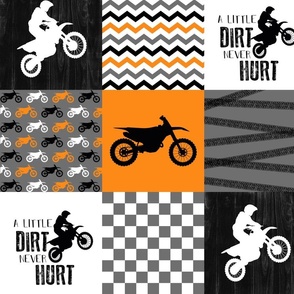 6.25 inch Motocross//A little Dirt Never Hurt//Orange - Wholecloth Cheater Quilt