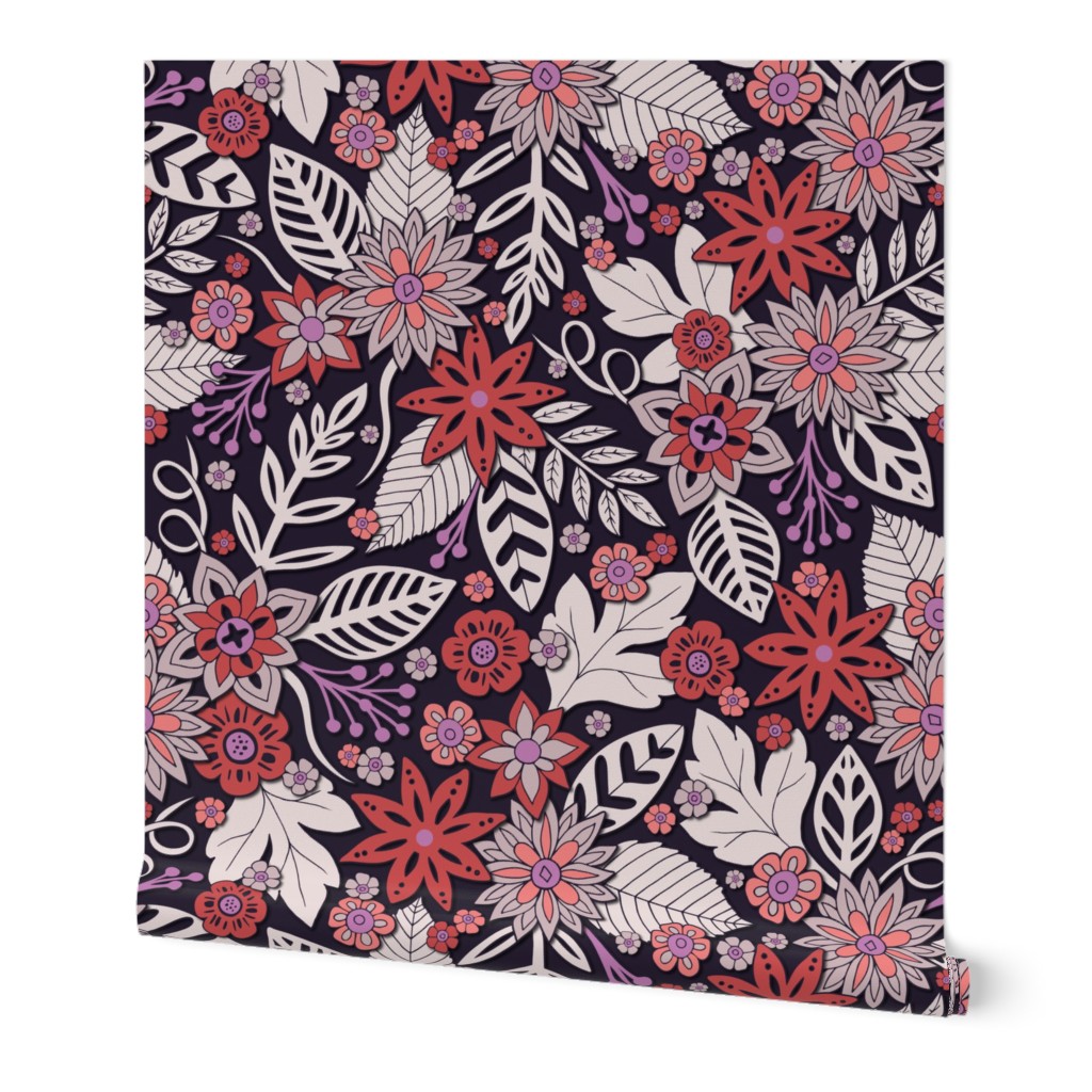 Coral, Purple, Lavender & Brick Red Floral Pattern