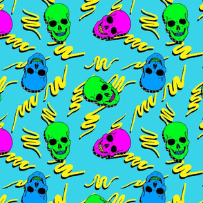 80s skulls on blue