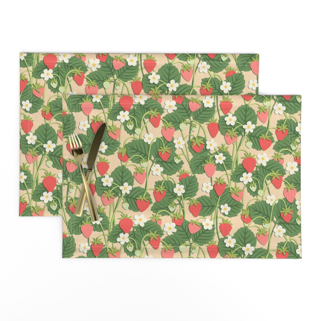 Papercut Strawberry Patch on Beige (Small Scale)