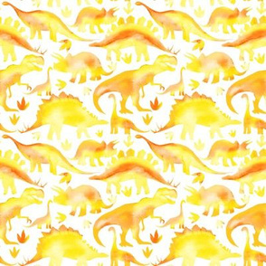 yellow and orange dinosaurs on white - smaller scale - rotated