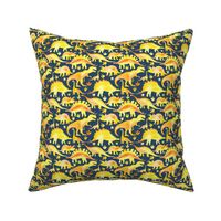 yellow and orange dinosaurs on navy - smaller scale