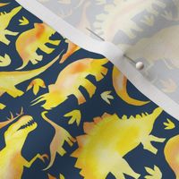 yellow and orange dinosaurs on navy - smaller scale