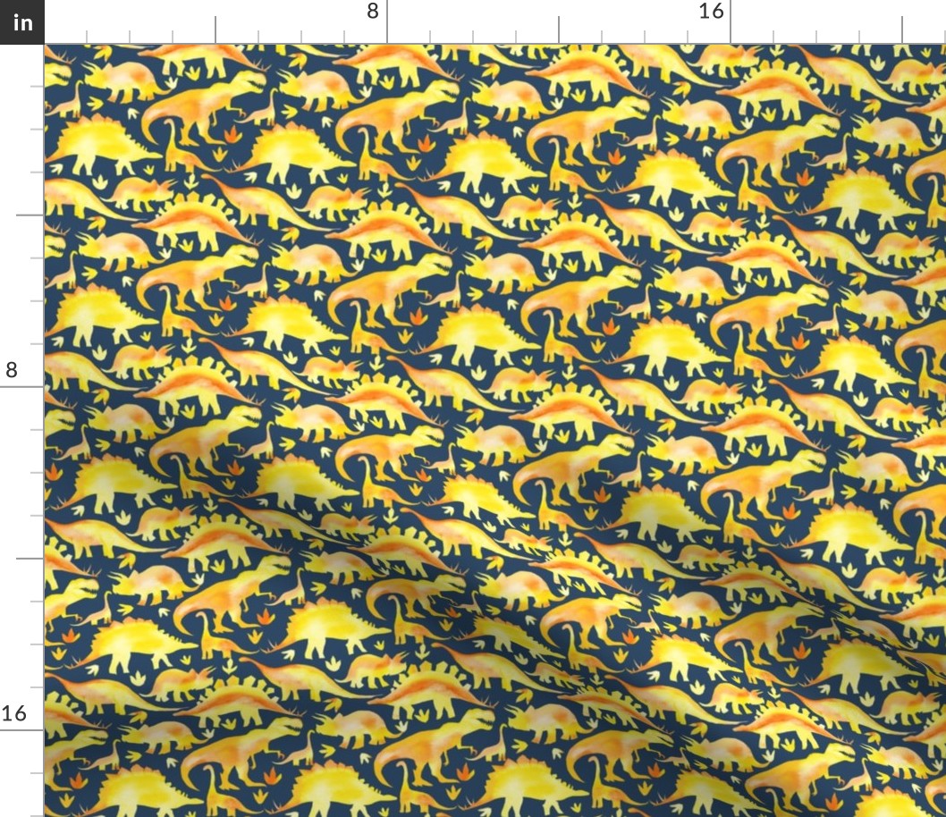 yellow and orange dinosaurs on navy - smaller scale