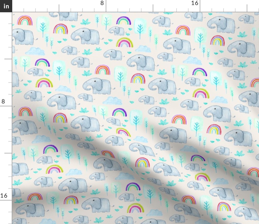 Elephants and Rainbows Watercolour Small Scale