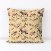 Zebras and Coral Poppies - cream background